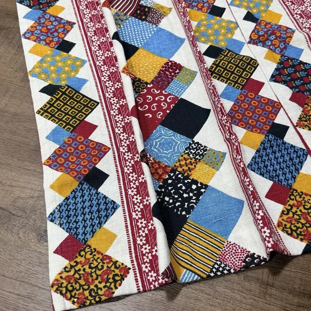 Set 2 Vintage 70s JC Penney Home Starburst Patchwork Cafe Curtains 30